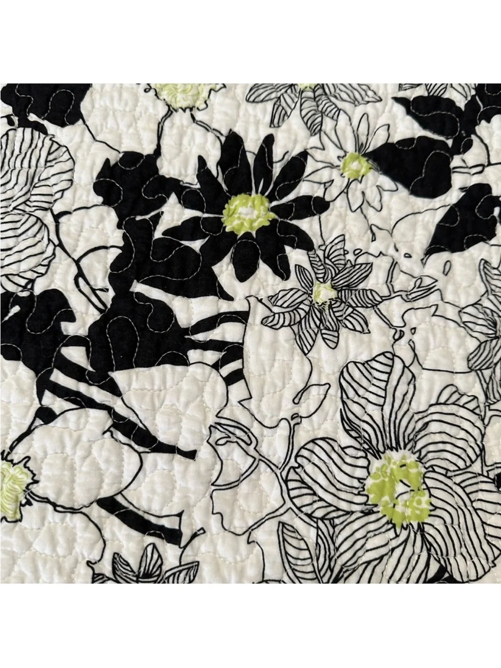 Twin Bedspread with Black and Lime Floral Accents
